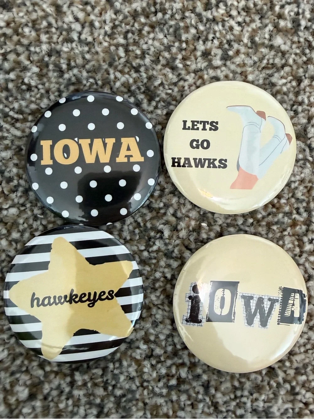 Iowa Hawkeyes Black and Gold Buttons - Set of 4